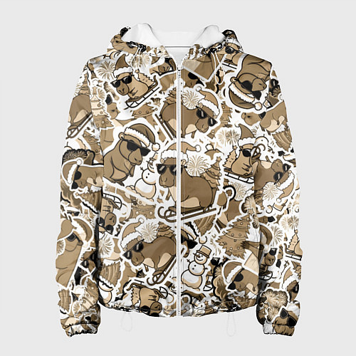 Женская куртка Патерн новогодняя капибара в бежевом / 3D-Белый – фото 1