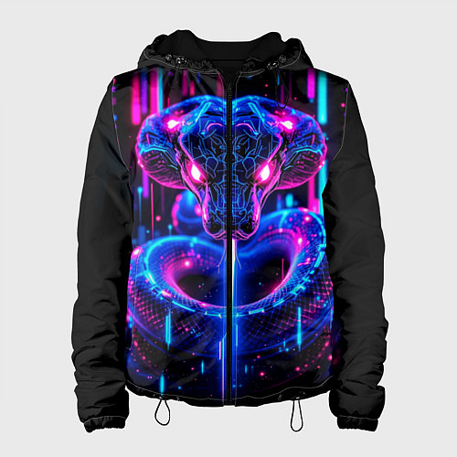 Женская куртка Cyberpunk неоновая синяя змея / 3D-Черный – фото 1