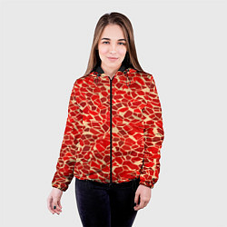 Куртка с капюшоном женская Красные плитки на кремовом фоне, цвет: 3D-черный — фото 2