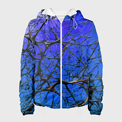 Женская куртка Чёрные волокна и синий фон абстракция
