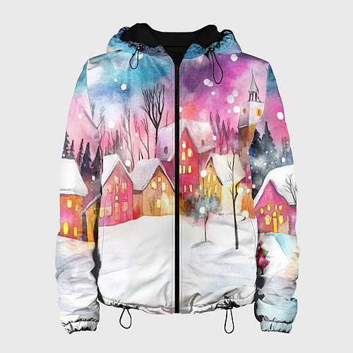 Женская куртка Новогодний ночной дворик / 3D-Черный – фото 1