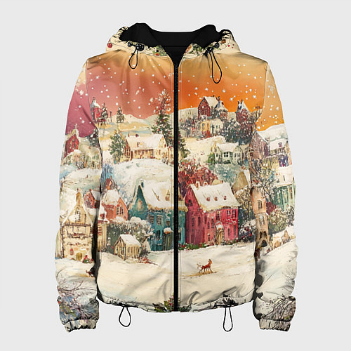 Женская куртка Новогодний город из разноцветных домов / 3D-Черный – фото 1
