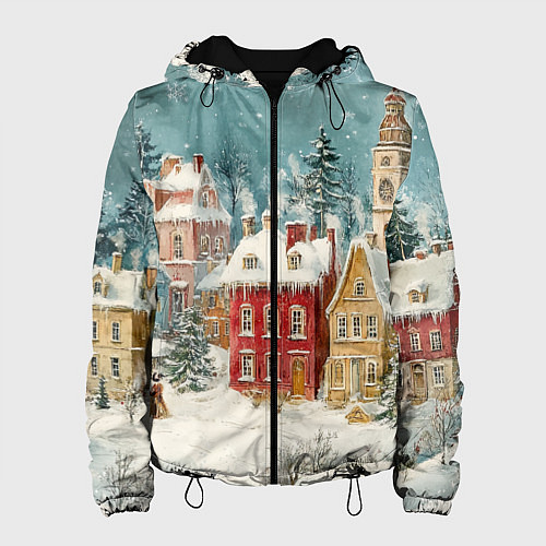 Женская куртка Праздничный новогодний город / 3D-Черный – фото 1