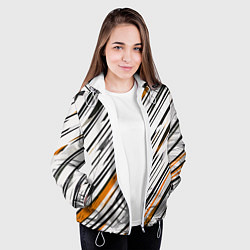 Куртка с капюшоном женская Диагональные чёрно-жёлтые полосы на белом фоне, цвет: 3D-белый — фото 2