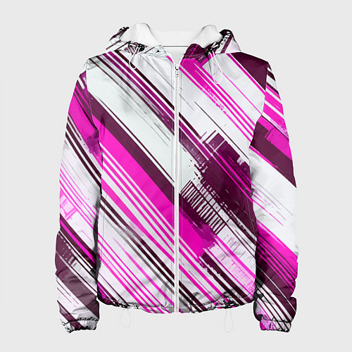 Женская куртка Розовые диагональные полосы на белом фоне / 3D-Белый – фото 1