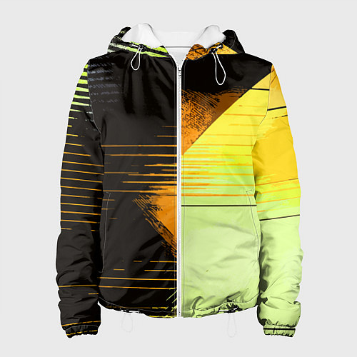 Женская куртка Горизонтальные полосы на чёрно-жёлтом фоне / 3D-Белый – фото 1