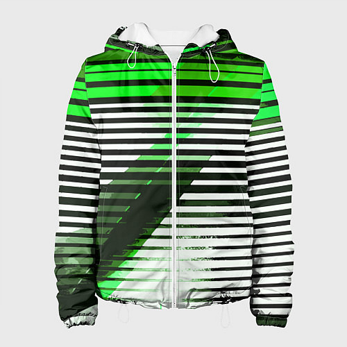 Женская куртка Зелёно-чёрные полосы на белом фоне / 3D-Белый – фото 1