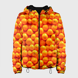 Куртка с капюшоном женская Новогодние мандаринки, цвет: 3D-черный