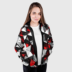 Куртка с капюшоном женская Красно-белые рельефные треугольники на чёрном фоне, цвет: 3D-черный — фото 2