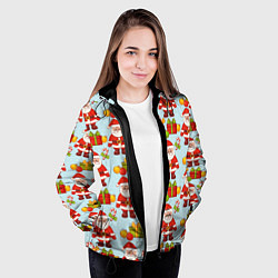 Куртка с капюшоном женская Новогодний паттерн с Сантой и подарками, цвет: 3D-черный — фото 2
