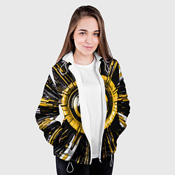 Куртка с капюшоном женская Чёрно-жёлтая сфера киберпанк, цвет: 3D-белый — фото 2