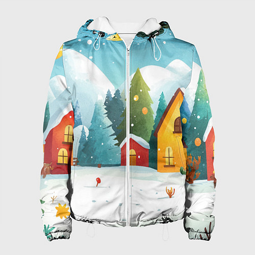 Женская куртка Новогодний городок иллюстрация / 3D-Белый – фото 1