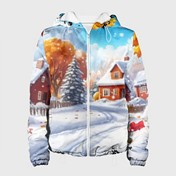 Женская куртка Новогодний пейзаж и домики