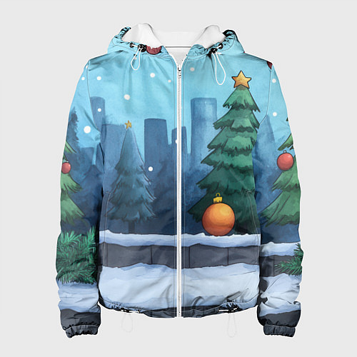 Женская куртка Елки и елочные игрушки / 3D-Белый – фото 1