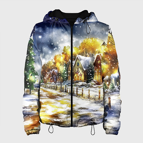 Женская куртка Новогодний пейзаж акварель / 3D-Черный – фото 1