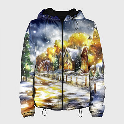 Женская куртка Новогодний пейзаж акварель