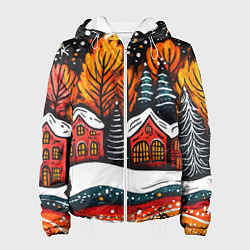 Женская куртка Новогоднее настроение - домики и елки