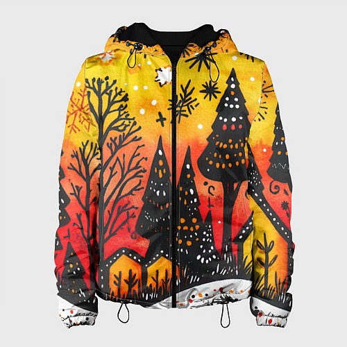 Женская куртка Елочки на фоне оранжевого неба / 3D-Черный – фото 1