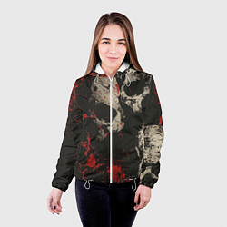 Куртка с капюшоном женская Силуэты черепов на гранжевом фоне, цвет: 3D-белый — фото 2