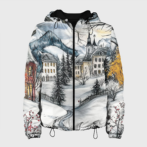 Женская куртка Заснеженный старый город / 3D-Черный – фото 1
