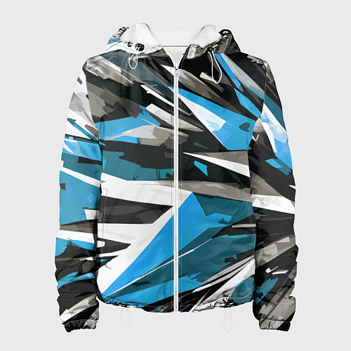 Женская куртка Чёрно-сине-белая абстракция / 3D-Белый – фото 1