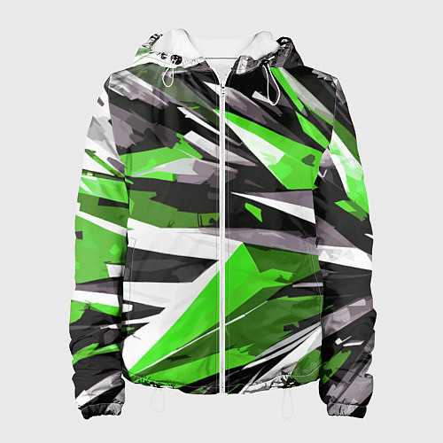Женская куртка Чёрно-зелёная-белая абстракция / 3D-Белый – фото 1