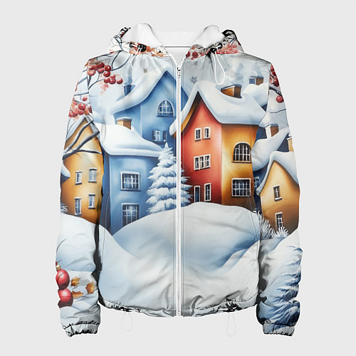 Женская куртка Зимний новогодний городской пейзаж / 3D-Белый – фото 1