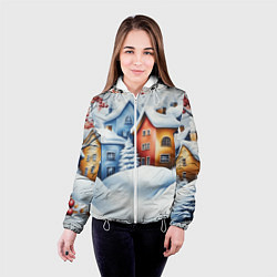 Куртка с капюшоном женская Зимний новогодний городской пейзаж, цвет: 3D-белый — фото 2