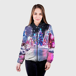 Куртка с капюшоном женская Новогоднее настроение фонариков, цвет: 3D-черный — фото 2