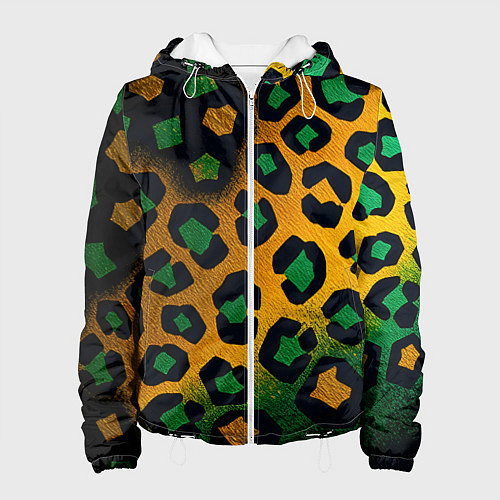Женская куртка Зеленые и золотые пятна леопарда / 3D-Белый – фото 1
