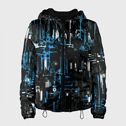Женская куртка Бело-синяя тревожная абстракция на чёрном фоне