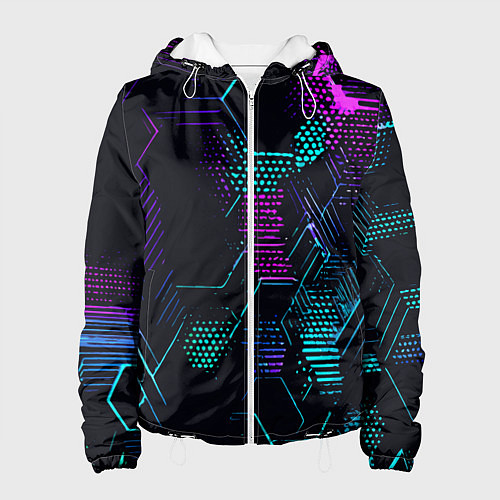 Женская куртка Розово-голубые точки и линии на чёрном фоне / 3D-Белый – фото 1