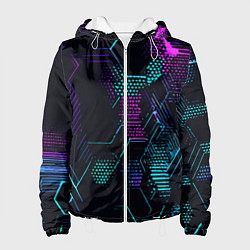 Женская куртка Розово-голубые точки и линии на чёрном фоне