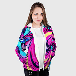 Куртка с капюшоном женская Сине-розовый узор, цвет: 3D-белый — фото 2