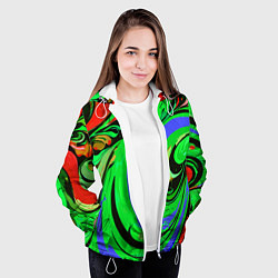 Куртка с капюшоном женская Красно-зелёный узор, цвет: 3D-белый — фото 2