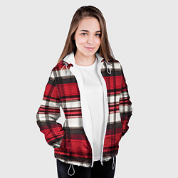 Куртка с капюшоном женская Красно-белая ткань в клетку, цвет: 3D-белый — фото 2
