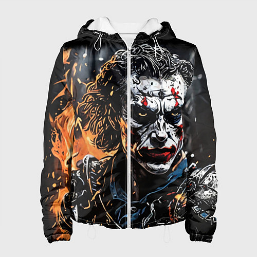 Женская куртка Джокер на фоне огня / 3D-Белый – фото 1