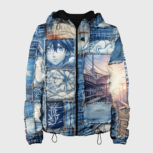 Женская куртка Пэчворк с мотивами аниме / 3D-Черный – фото 1