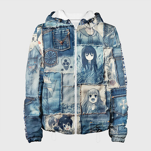 Женская куртка Персонажи аниме на пэчворк / 3D-Белый – фото 1