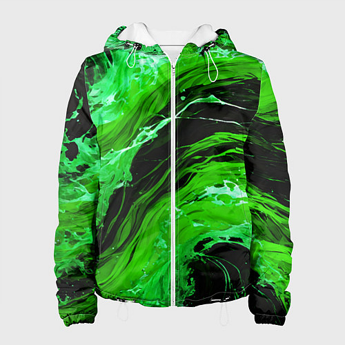 Женская куртка Зелёные брызги на чёрном фоне / 3D-Белый – фото 1