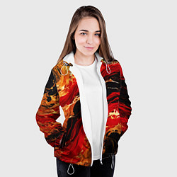 Куртка с капюшоном женская Красно-золотые брызги на чёрном фоне, цвет: 3D-белый — фото 2