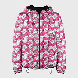 Куртка с капюшоном женская Выдры новогодние в розовых колпаках, цвет: 3D-черный