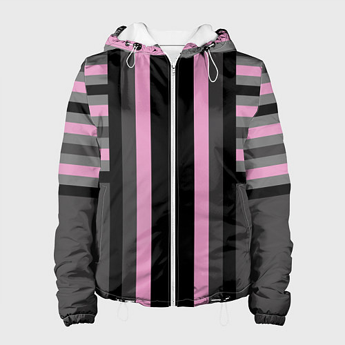 Женская куртка Розово серый полосатый узор / 3D-Белый – фото 1