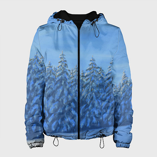 Женская куртка Ёлки под снегом в лесу / 3D-Черный – фото 1