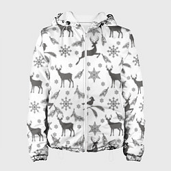 Женская куртка Новогодние мотивы олени и снежинки