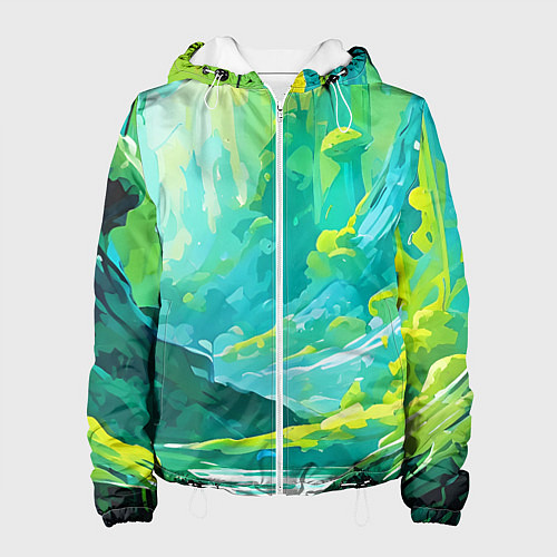 Женская куртка Зелёная кислотная абстракция / 3D-Белый – фото 1
