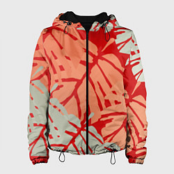Женская куртка Отпечатки монстеры на красном
