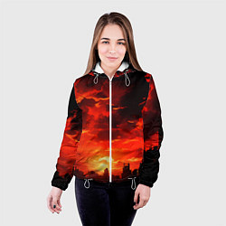 Куртка с капюшоном женская Багровый апокалиптический закат, цвет: 3D-белый — фото 2