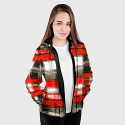 Куртка с капюшоном женская Чёрные полосы на красно-белом фоне, цвет: 3D-черный — фото 2