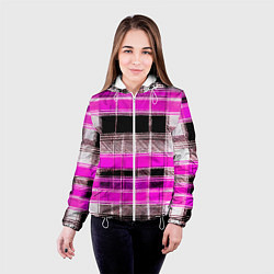 Куртка с капюшоном женская Белые полосы на чёрно-розовом фоне, цвет: 3D-белый — фото 2